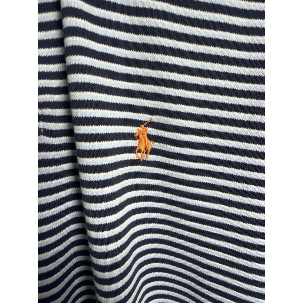 Polo Ralph Lauren Polo Mens Medium Collar Pony SS Blue Stripe Cotton 1/4 Button